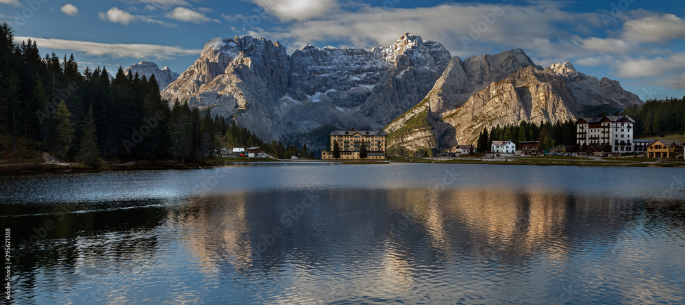 landscape with lake Misurina (Lago di Misurina) in the Dolomites (Italy)