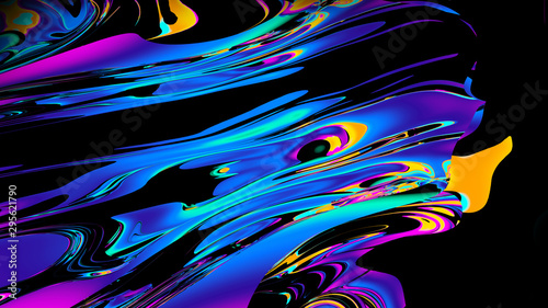 Abstract shapes, holographic, fluid and liquid colors, trendy gradients, 3d render.