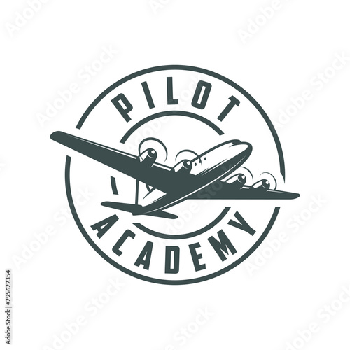Pilot academy. Retro logo, emblem, badge. T-shirt print.