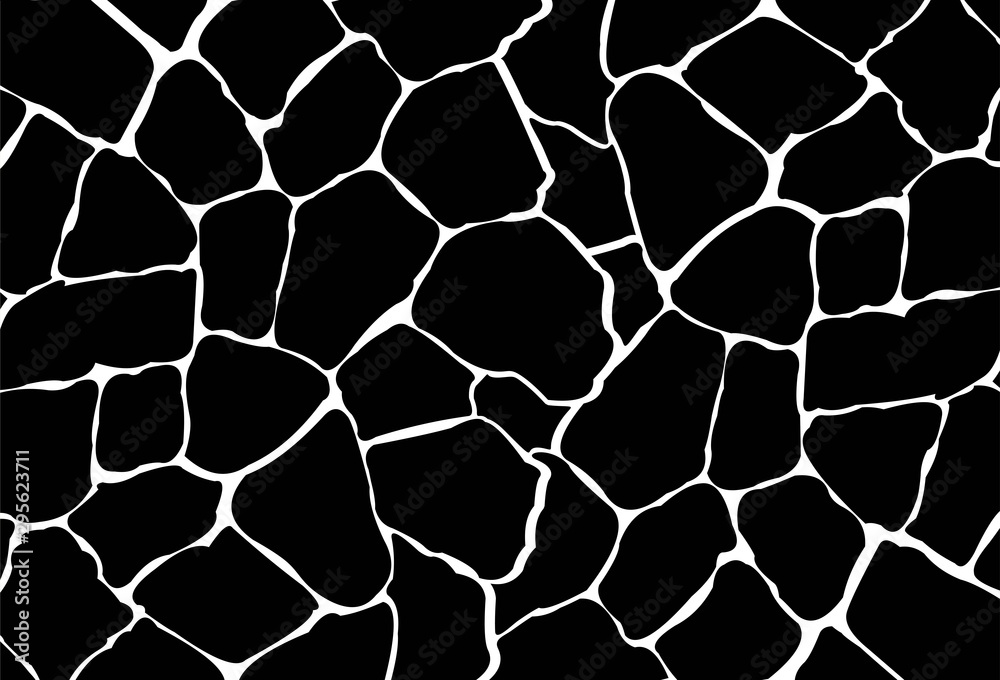Stone plate paving seamless pattern. Seamless vector abstract pattern. Black white tracery texture background. - Vector