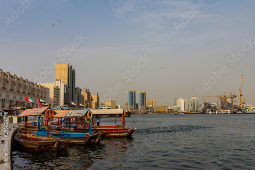 colorful old traditional boats in old dubai creek, emirates