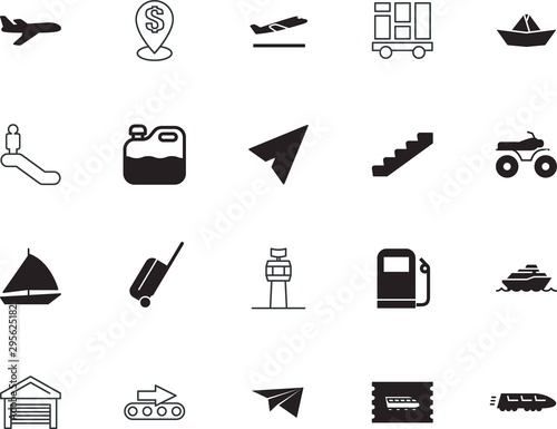 transport vector icon set such as: fast, excursions, railroad, terminal, navigation, destination, maritime, rail, metro, unit, way, antiseptic, yacht, distribution, structure, airline, minimal, check