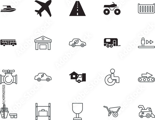 transport vector icon set such as: information, outdoor, clean, front, board, label, sale, goods, buggy, seat, rural, bolt, logistic, trailer, commercial, stair, circle, seasonal, motocross