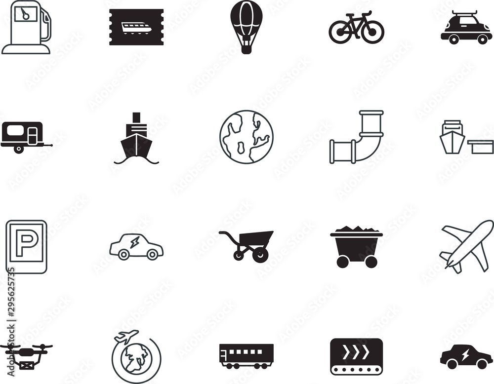 Naklejka premium transport vector icon set such as: sketch, petrol, roof, carriage, copter, round, engineering, chemical, logistic, coupon, diesel, digital, camera, paper, benzine, barrow, access, tube, worker, rv