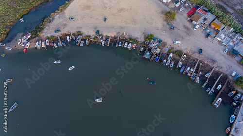 Aerial. Bay near the Vasco da Gama Lisbon Bridge, Samuoco. photo