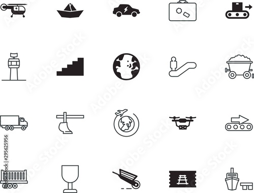 transport vector icon set such as: motor, courier, trolley, access, dirty, hospital, mining, motion, handling, vessel, toy, airport, trucking, marine, steps, vacancy, thin, engine, retro, geography
