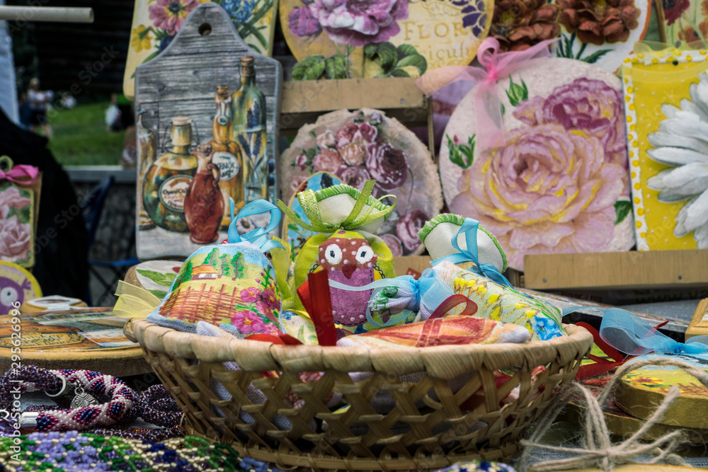 decorative items in the basket