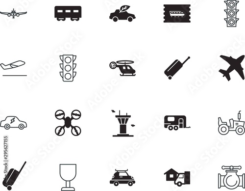 transport vector icon set such as: pollution, breakable, tech, airliner, locomotive, circle, manufacturing, departures, quadcopter, cable, outdoor, camping, development, template, science, doctor