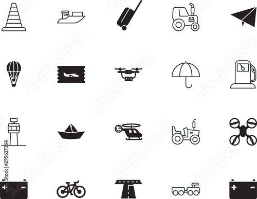 transport vector icon set such as: stripe, asphalt, keep, repair, work, security, parcel, airship, avenue, mountain, cruise, way, scene, filling, care, thin, aid, drive, emergency, package, trolley