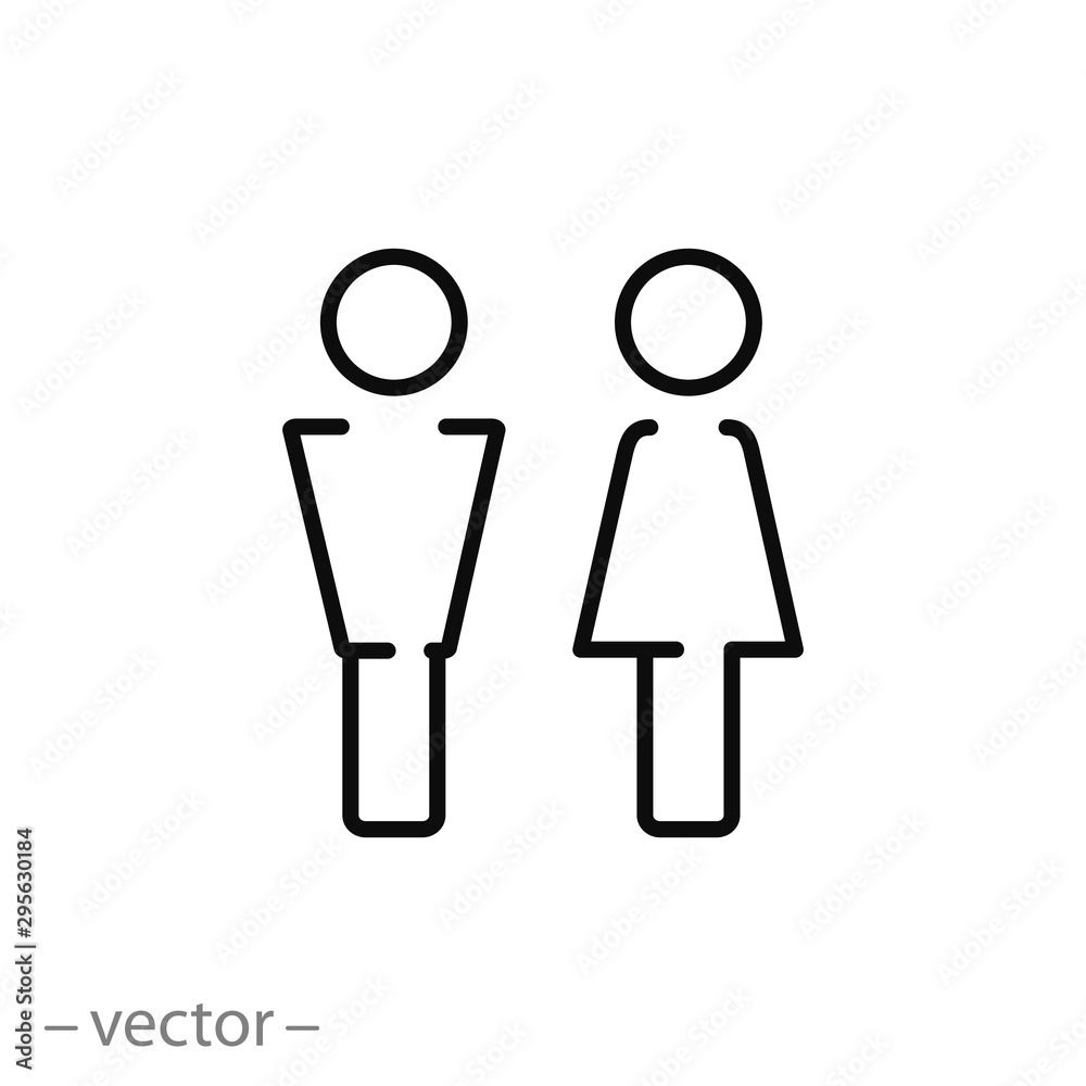 woman and man icon, toilet, restroom or wc, thin line web symbol on white background - editable stroke vector illustration eps 10 woman and man icon, toilet, restroom or wc, thin line web symbol on white background - editable stroke vector illustration eps 10