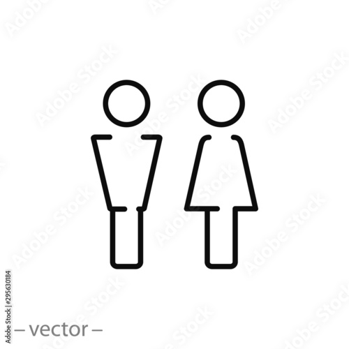 woman and man icon, toilet, restroom or wc, thin line web symbol on white background - editable stroke vector illustration eps 10