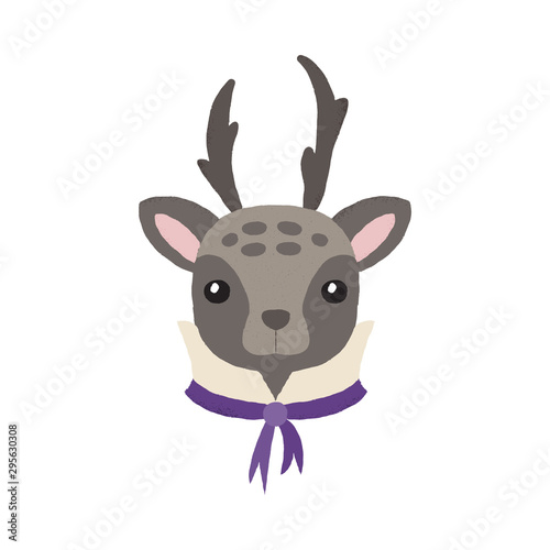 Vector illustration of an isolated textured deer wearing a vintage collar and necktie.