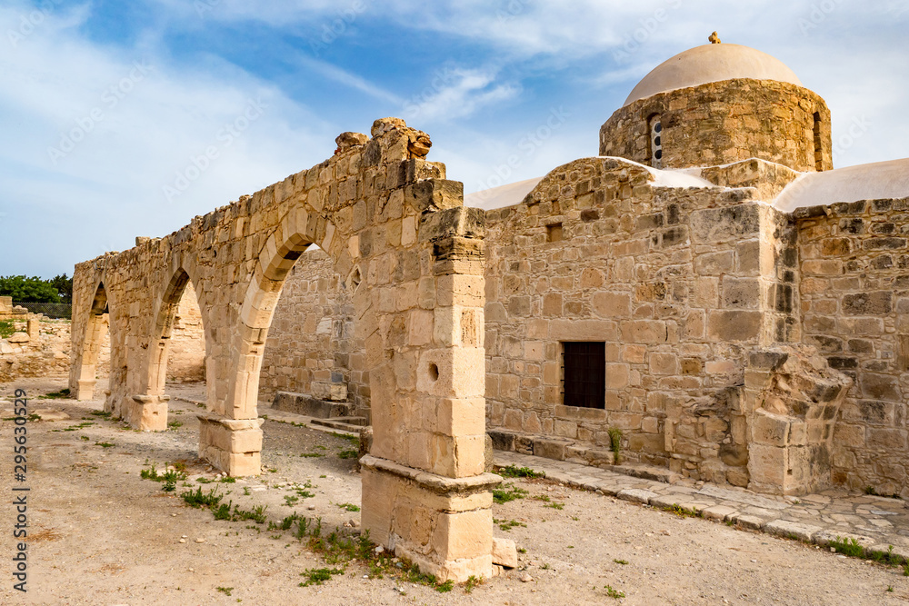 Republic of Cyprus. Remains of an ancient city in Paphos. Ruins Of Paphos. Ancient Church of shell rock. Tombs of kings. Archaeological site of Cyprus. Preserved temple and arches.