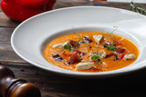 Gazpacho soup in a plate closeup