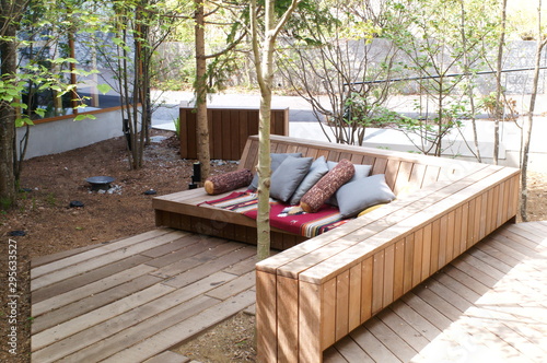 Relaxing outdoor garden terrace seats