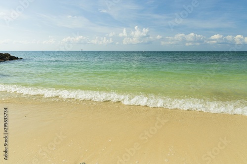 Fototapeta Naklejka Na Ścianę i Meble -  Amazing view of foaming wave rolling on the sandy coast. Atlantic ocean. Florida. USA