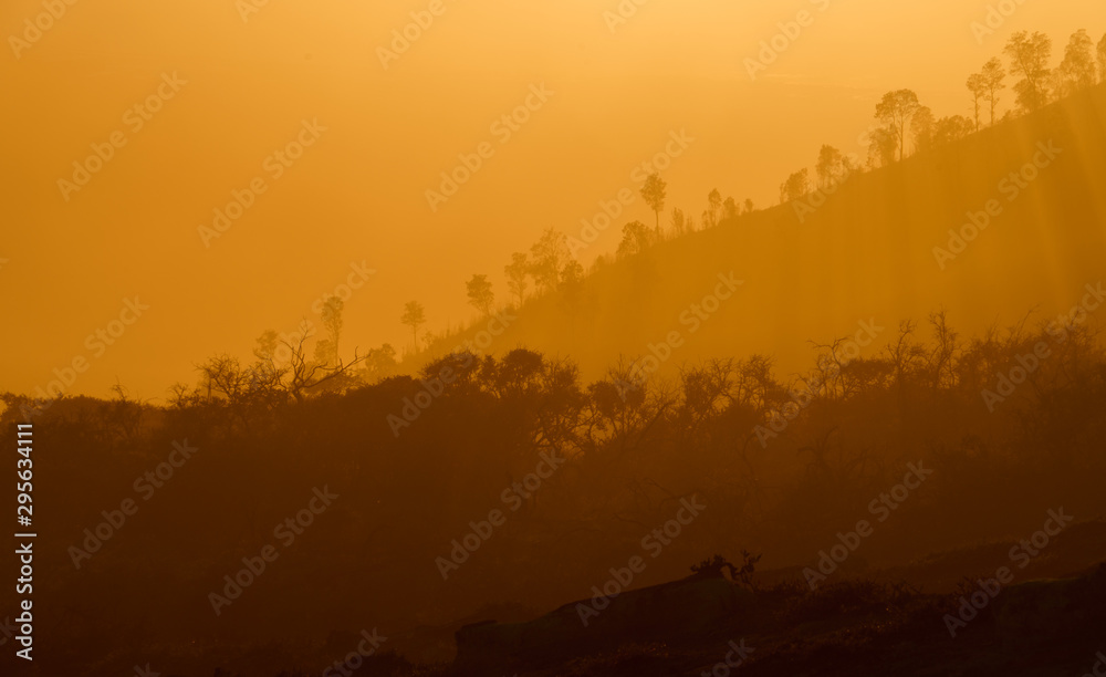 Amazing Sunrise on on the mountain  Ijen  Java ,Indonesia.