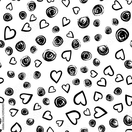 Modern seamless pattern. Hand drown for wrapping paper. Design element. Modern simple abstract template. Vector illustration art. Hearts drawing. Abstract black design template on white background.