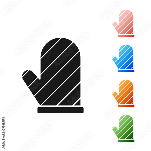 Black Oven glove icon isolated on white background. Kitchen potholder sign. Cooking glove. Set icons colorful. Vector Illustration