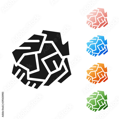 Black Crumpled paper ball icon isolated on white background. Set icons colorful. Vector Illustration