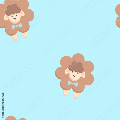 Seamless lamb pattern on light blue background. Easter, design for baby print, wallpaper, fabric, poster.