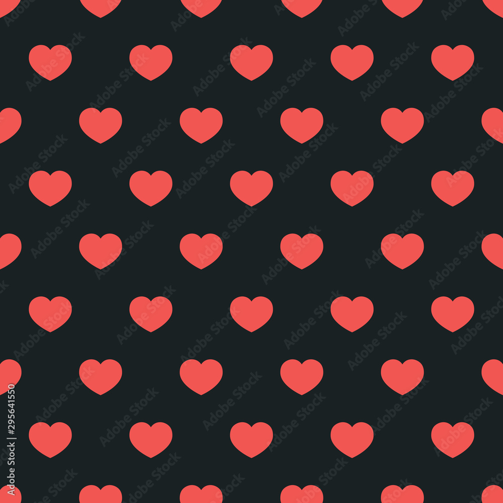 Red hearts on a dark black background. A repeating, endless pattern. Seamless vector illustration. Graphics for your project. For every celebration. Red hearts on a dark black background. A repeating, endless pattern. Seamless vector illustration. Graphics for your project. For every celebration.