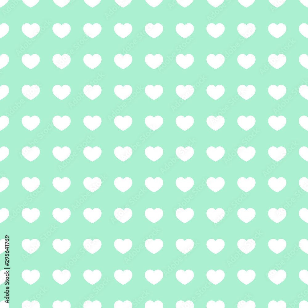 White little hearts on the popular mint green background. Vector seamless illustration. Isolated on neo-mint backdrop. Graphic design. White little hearts on the popular mint green background. Vector seamless illustration. Isolated on neo-mint backdrop. Graphic design.