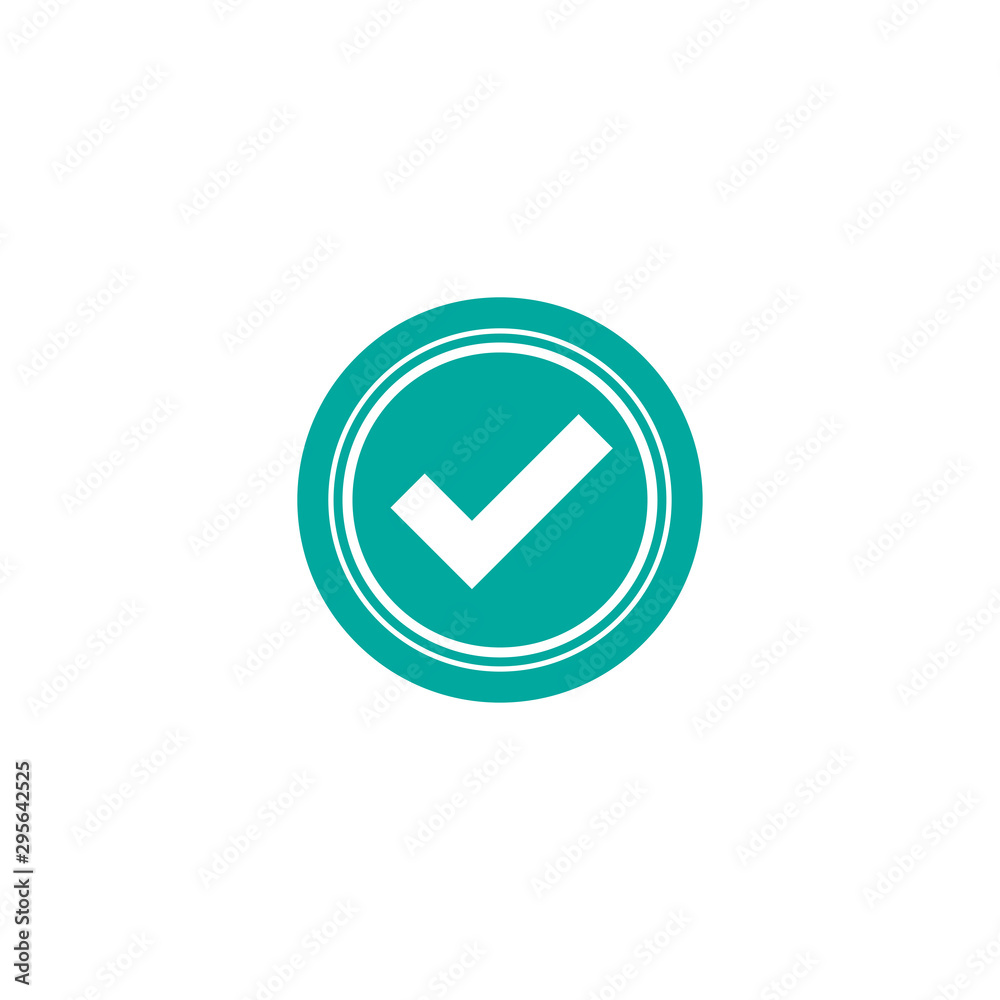 Valid Seal icon. Blue circle with outline and white rounded tick. Flat OK sticker icon. Valid Seal icon. Blue circle with outline and white rounded tick. Flat OK sticker icon.