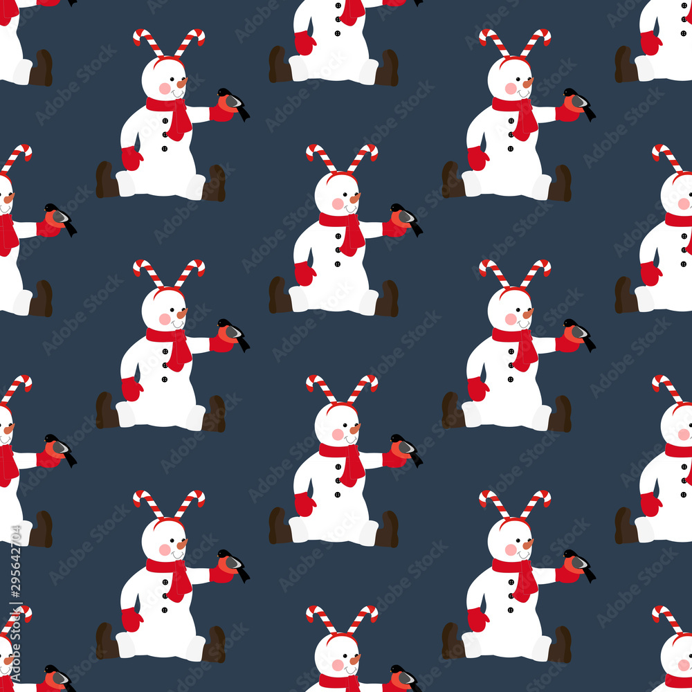 Snowman in christmas costume seamless pattern