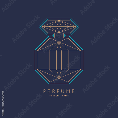 Bottle of perfume. Linear image perfume to monogram.