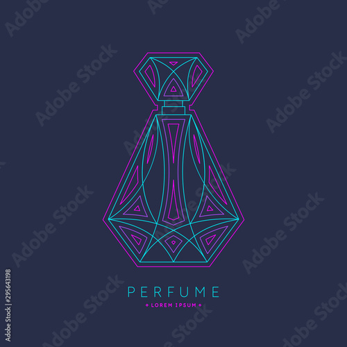 Bottle of perfume. Linear image perfume to monogram.