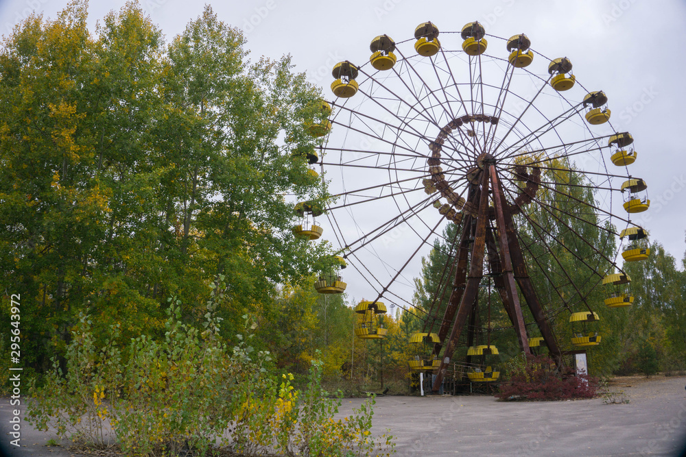 The Ferris Wheel of the Abandoned Amusement Park in the Evacuated City of Pripyat in the Chernobyl Exclusion Zone