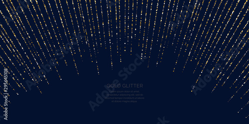 Background with gold glitter to place the inscription. Poster with lines consisting of particles. photo