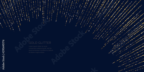 Background with gold glitter to place the inscription. Poster with lines consisting of particles. photo