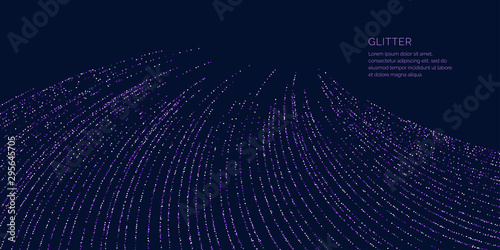 Background with violet glitter to place the inscription. Poster with lines consisting of particles.