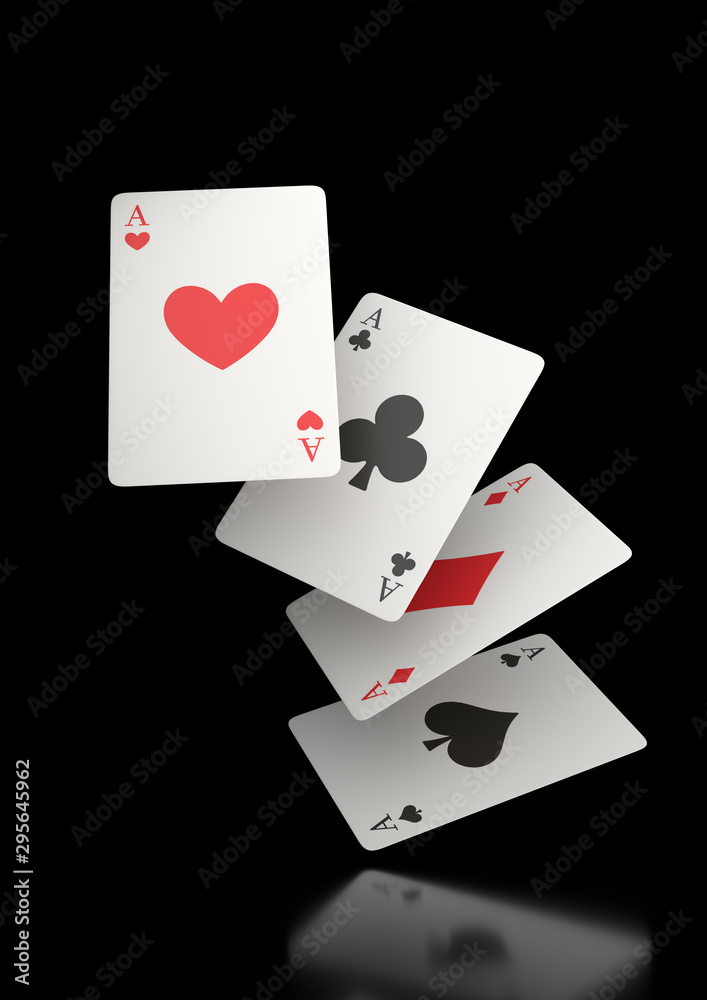 Falling playing cards on a white background. Playing cards are flying. Concept of win or gambling. Poker and card games games 3D rendering illustration