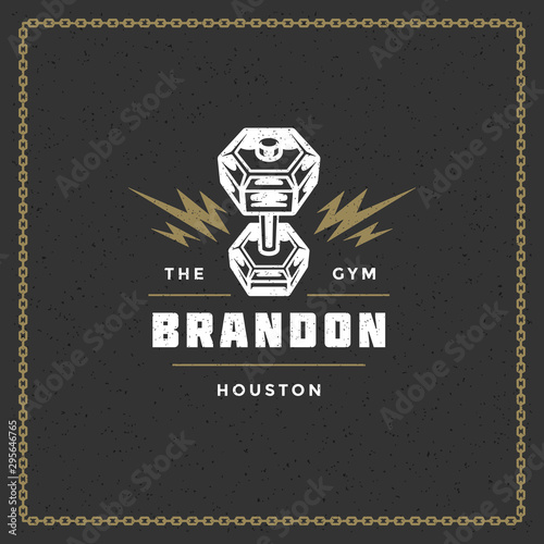 Fitness gym badge or emblem vector illustration.