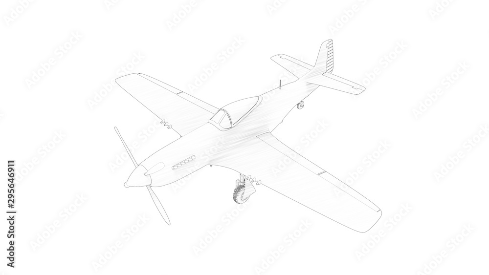 3d rendering line illustration of a world war 2 fighter plane 3d rendering line illustration of a world war 2 fighter plane