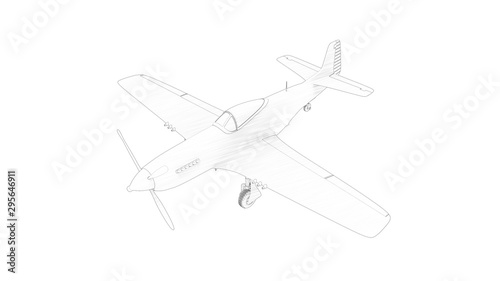3d rendering line illustration of a world war 2 fighter plane