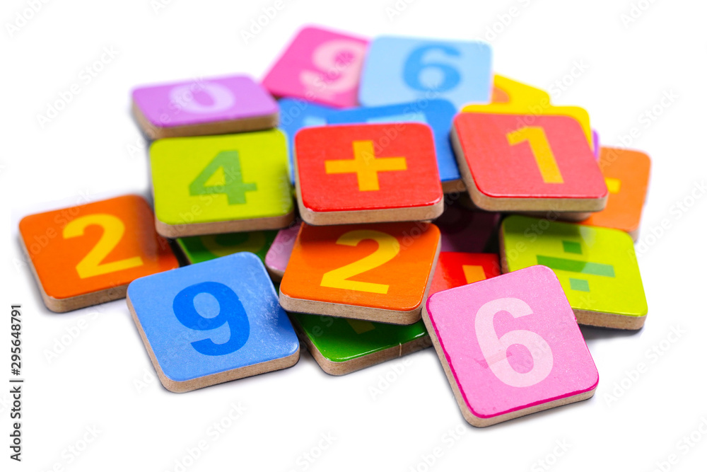 Fototapeta premium Math Number colorful on white background : Education study mathematics learning teach concept..