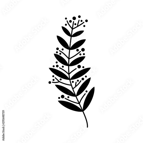Vector illustration of a berry, leaf and vine silhouette.