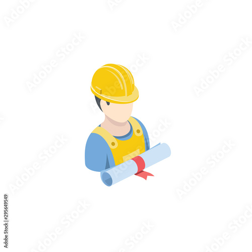 Worker builder. Vector 3d isometric, color web icon, new flat style. Creative illustration design, idea for infographics.