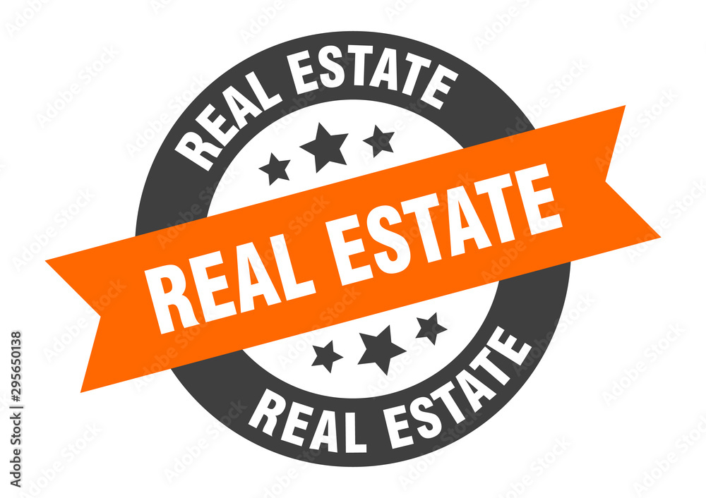 Fototapeta premium real estate sign. real estate orange-black round ribbon sticker