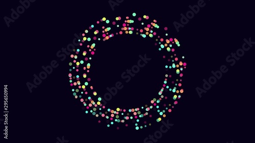 Round colored frame of rotating particles, balls. Flat style. Looped animation. 4K. Alpha channel. Isolate oneself.
