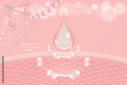 Hyaluronic acid skin solutions ad, pink collagen serum drop with cosmetic advertising background ready to use, illustration vector.	