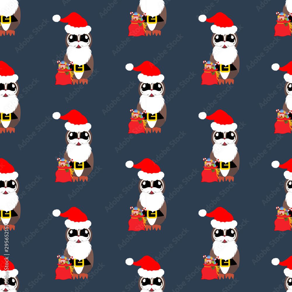 Owl in christmas costume seamless pattern