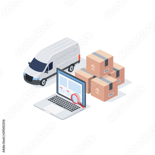 Courier delivery car parcel. Vector 3d isometric, color web icon, new flat style. Creative illustration design, idea for infographics.