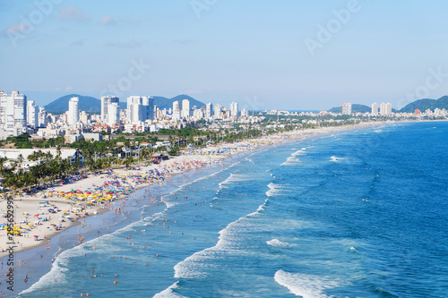 A wide view of the beach of Guaruja in the Brazilian state of Sao Paulo. photo