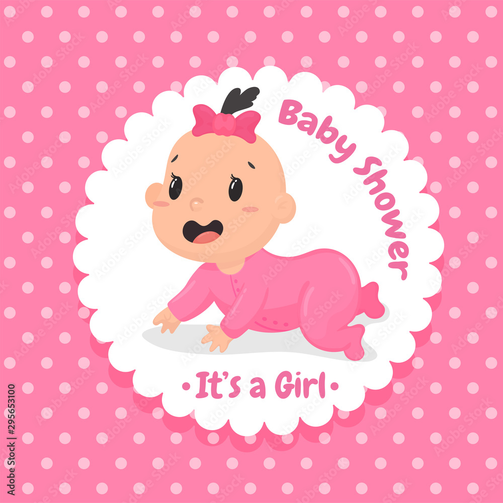 Baby shower design. The baby girl crawled happily and the message Baby shower. Baby shower design. The baby girl crawled happily and the message Baby shower.