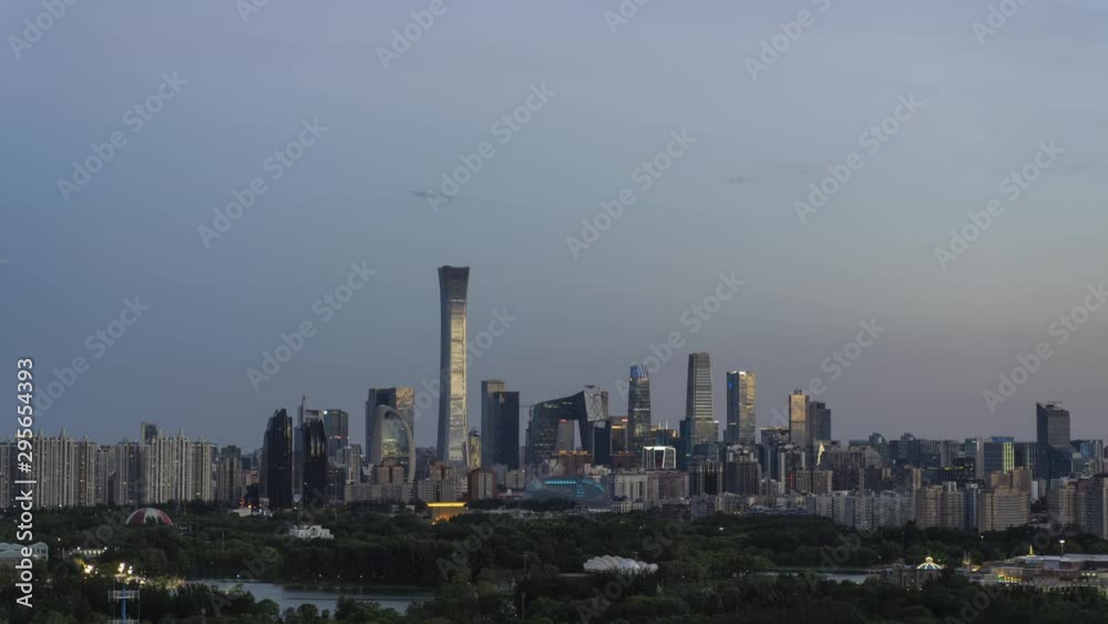 Timelapse.Beijing Landmark,Downtown Skyscrapers Skyline Sunset to Night,China Timelapse.Beijing Landmark,Downtown Skyscrapers Skyline Sunset to Night,China